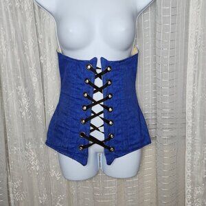 Damsel In This Dress DITD Under Bust Lace Up Corset Denim Royal Blue & Black